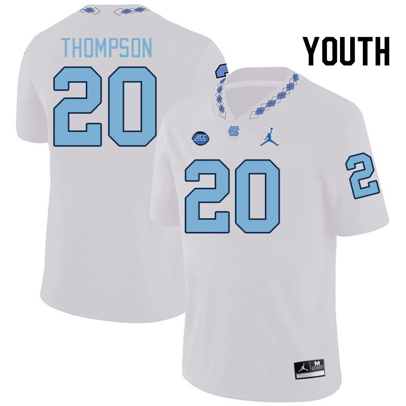 Youth #20 Jalon Thompson North Carolina Tar Heels College Football Jerseys Stitched-White